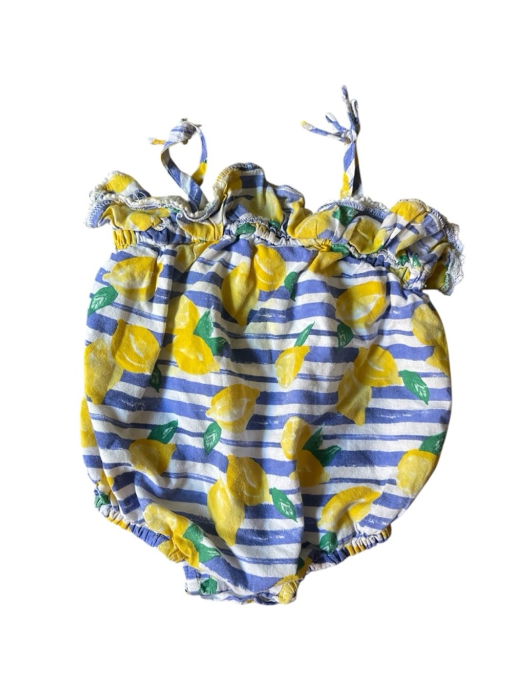 Dylan & Abby Baby Girls Bubble Romper White Stripe Lemon Print boho 6-9 Months